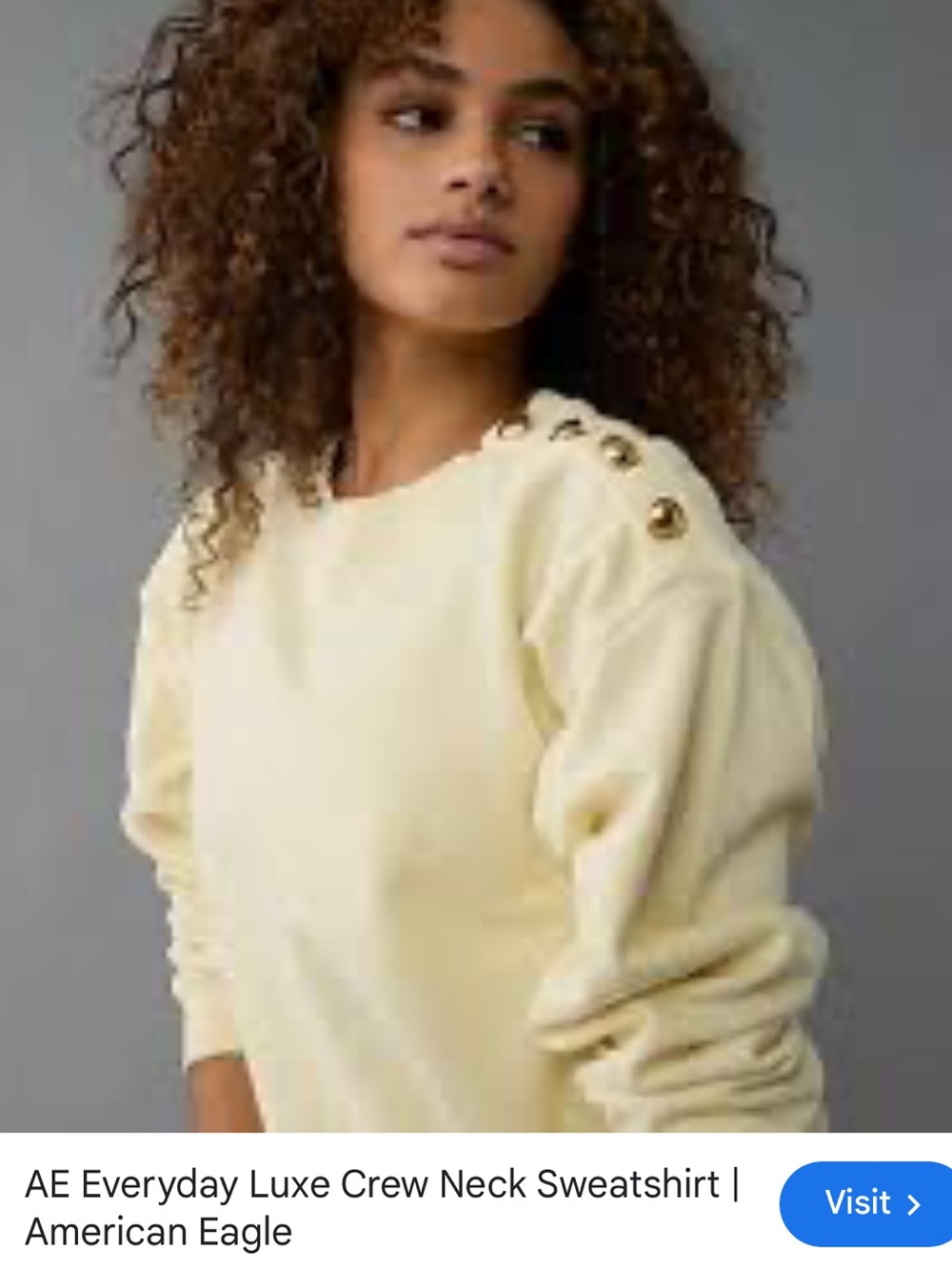 American Eagle Outfitters Cream Button-Shoulder Crewneck Sweater
